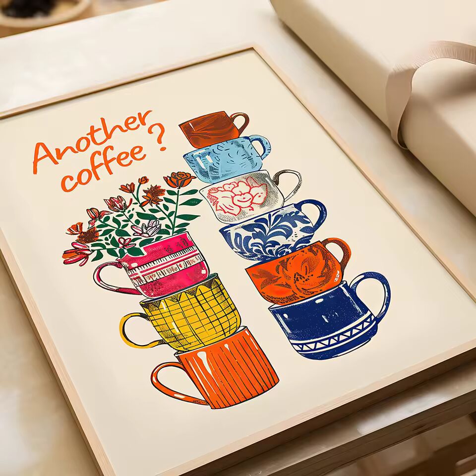 Another Coffee Colorful Coffee Cups Poster Coffee Break Kitchen Decoration Coffee Lover Office Wall Art Canvas Painting Pictures