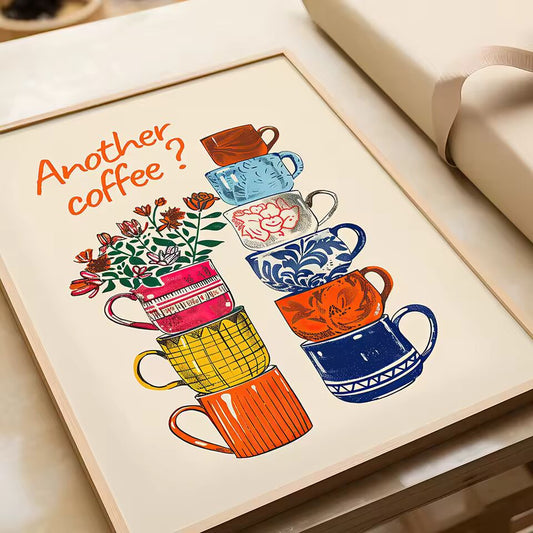 Another Coffee Colorful Coffee Cups Poster Coffee Break Kitchen Decoration Coffee Lover Office Wall Art Canvas Painting Pictures