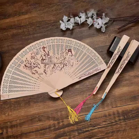 Wooden Folding Hand Fan Chinese Bamboo Fans Portable Dancing Hand Fans for Women Wedding Party Decor Decorative Fan Crafts Gift